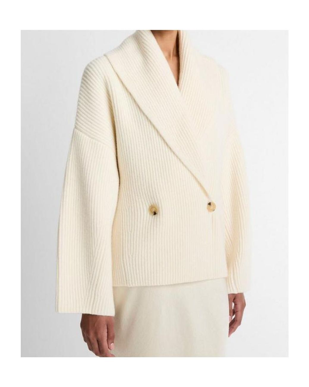 Vince Natural Ribbed Shawl-Collar Knitted Jacket