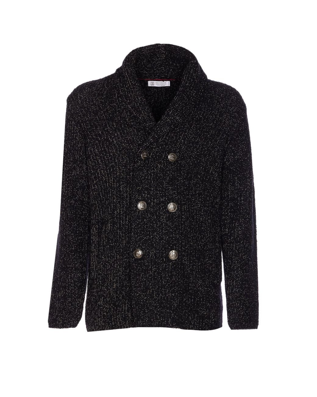 Brunello Cucinelli Black Long-Sleeved Double-Breasted Cardigan for men