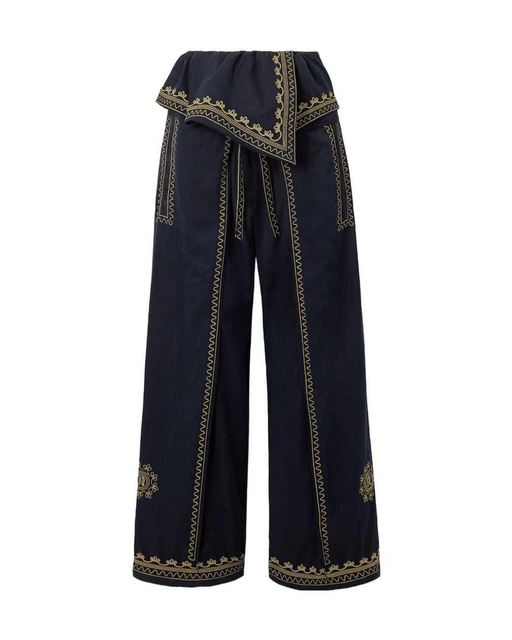 Rabanne Blue Embroidered Belted Layered Twill Pants