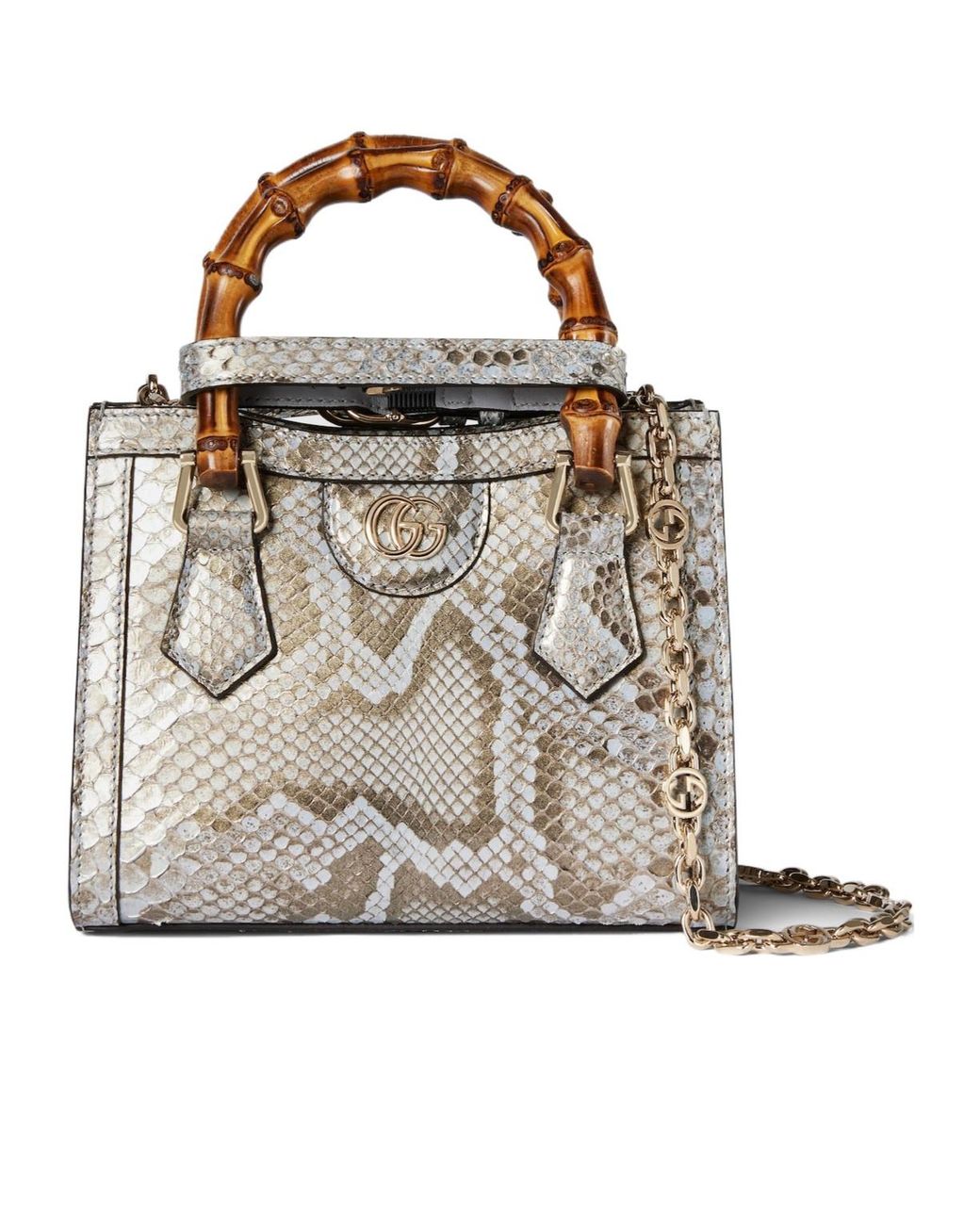 Gucci Metallic Diana Mini Python Tote Bag