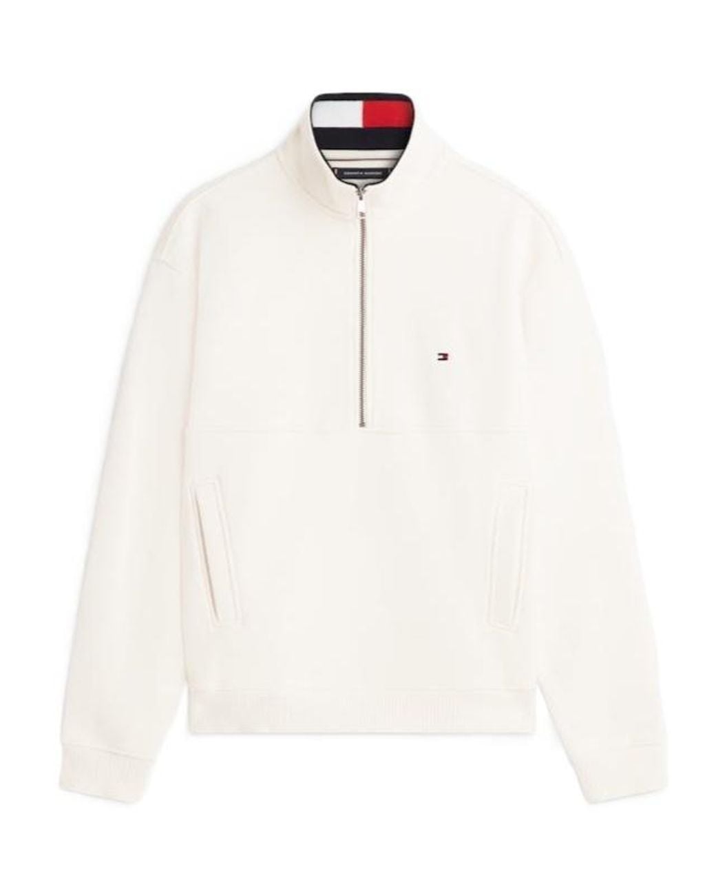 Tommy Hilfiger White Quarter-Zip Flag Sweater for men