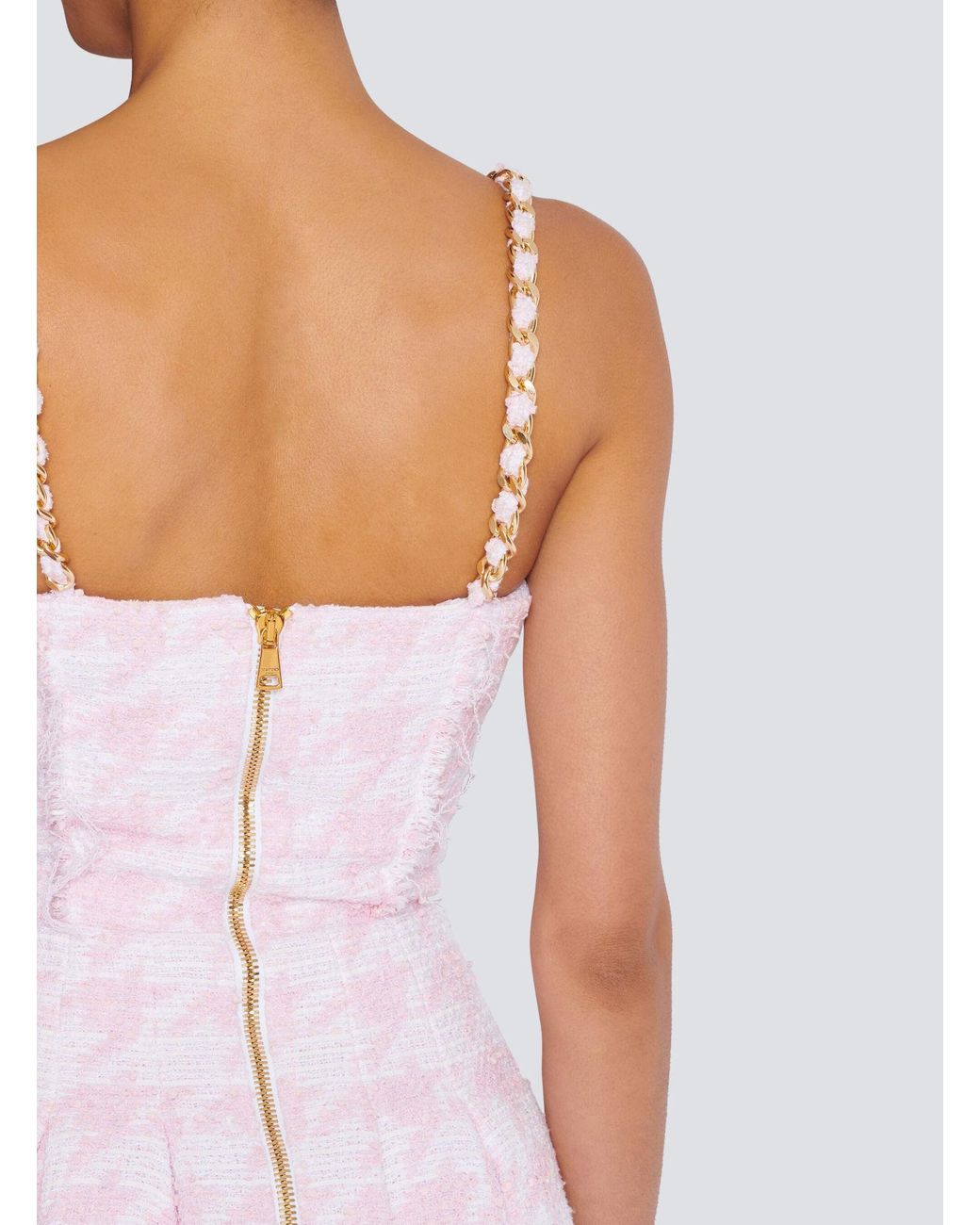 Balmain Tweed Houndstooth Mini Dress in Pink