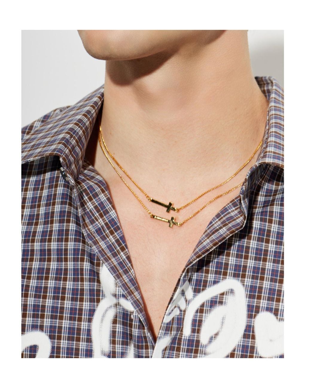 DSquared² White Layered Cross Pendant Necklace for men
