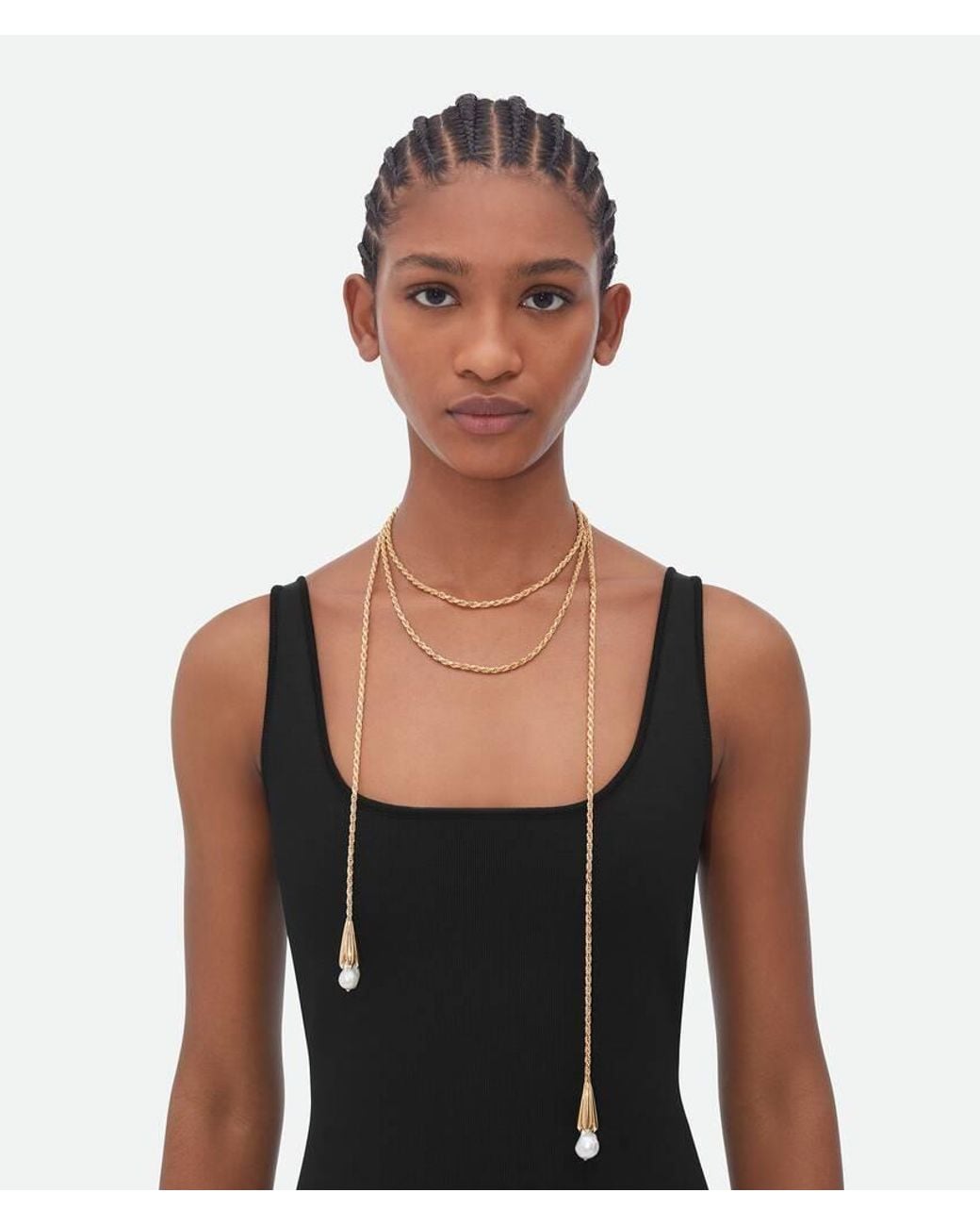 Bottega Veneta White Pearl Scarf Necklace