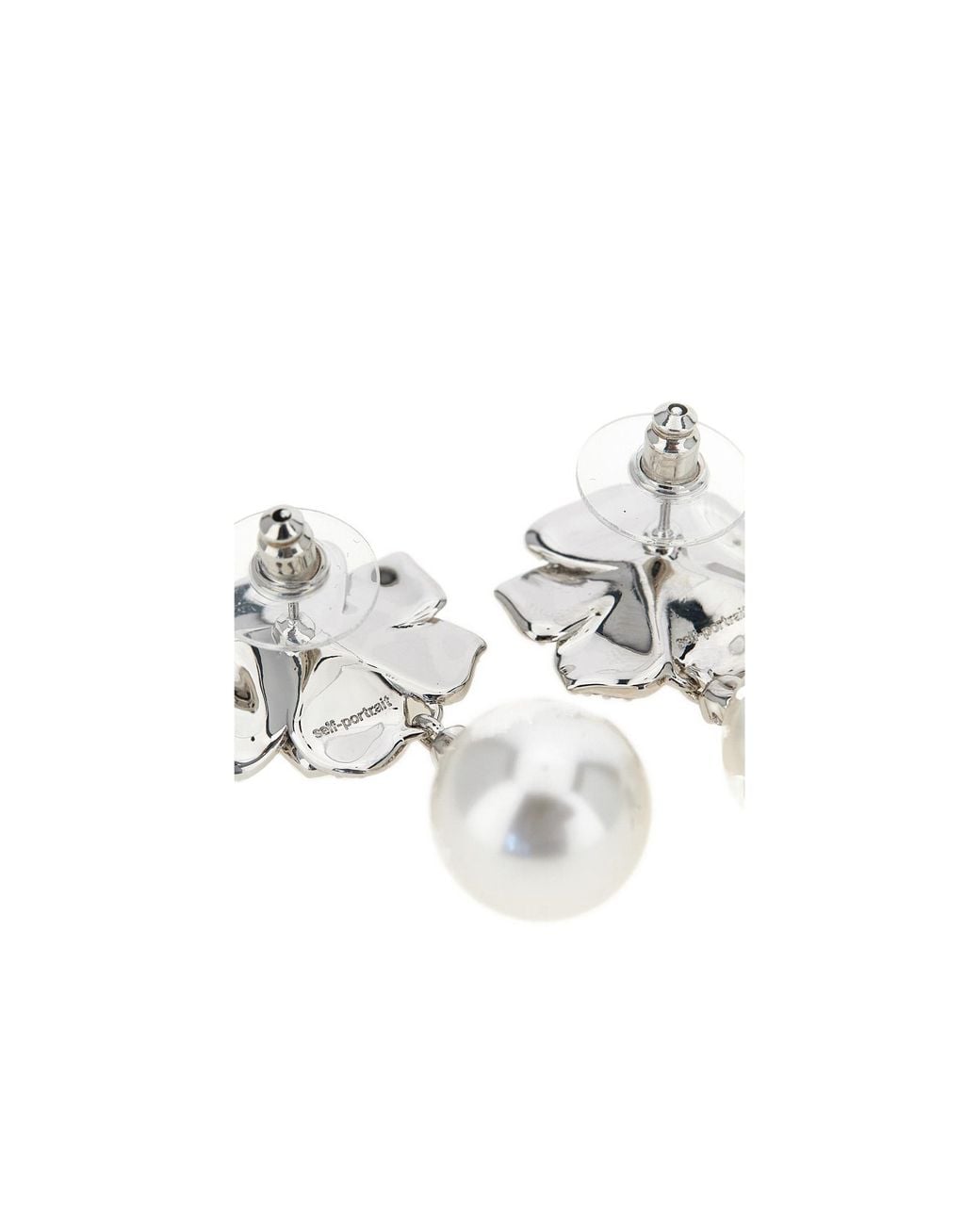 Self-Portrait White Mini Crystal Flower Pearl Earrings