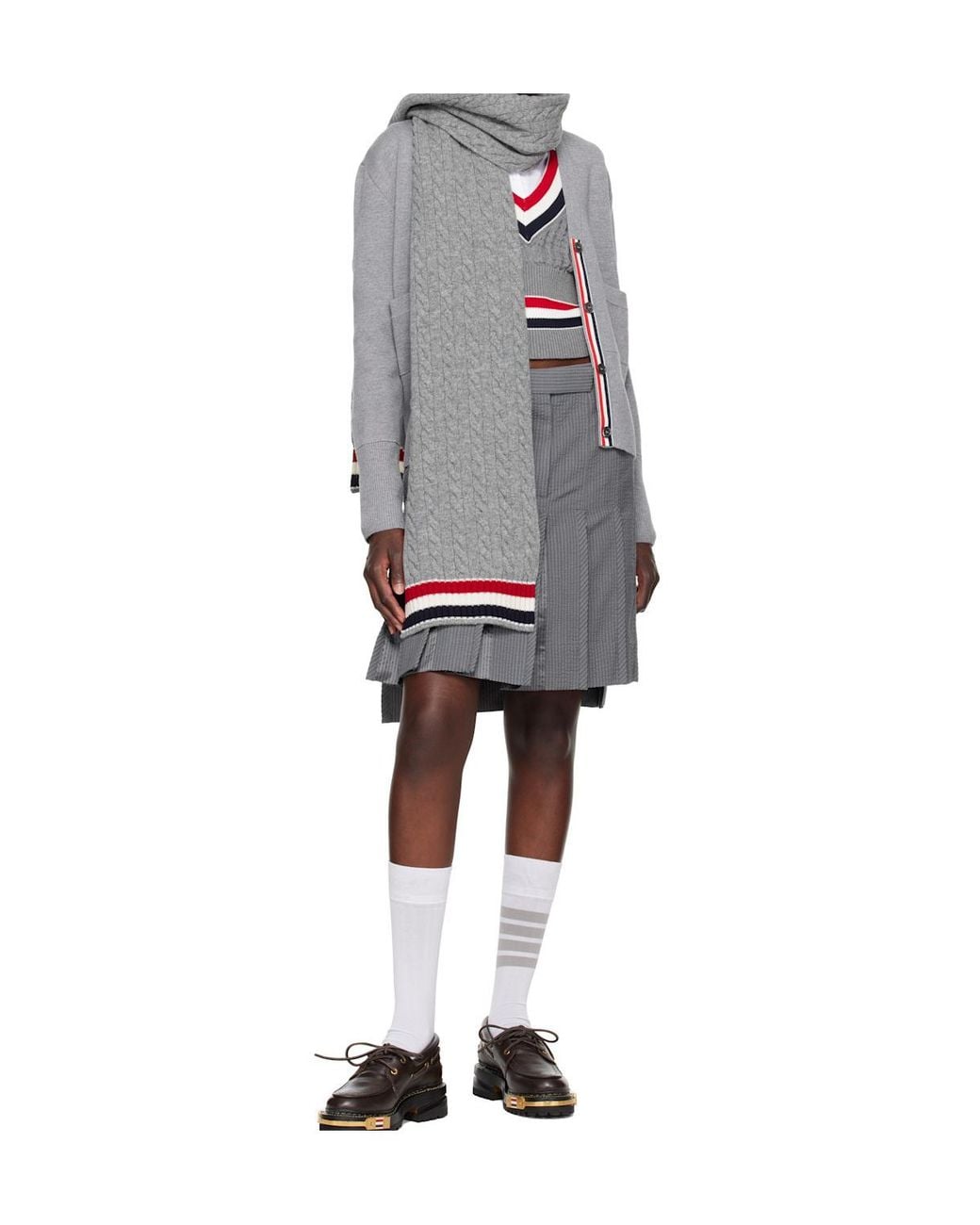 Thom Browne Gray Cable Knit Wool Scarf