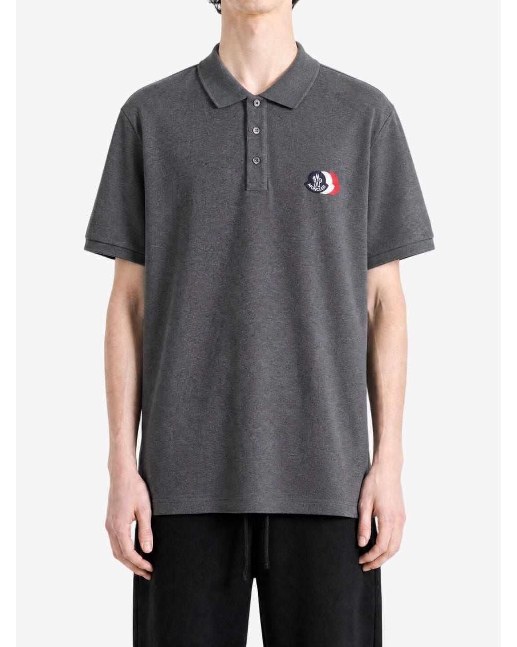 Moncler Gray Logo Patch Piquet Polo Shirt for men
