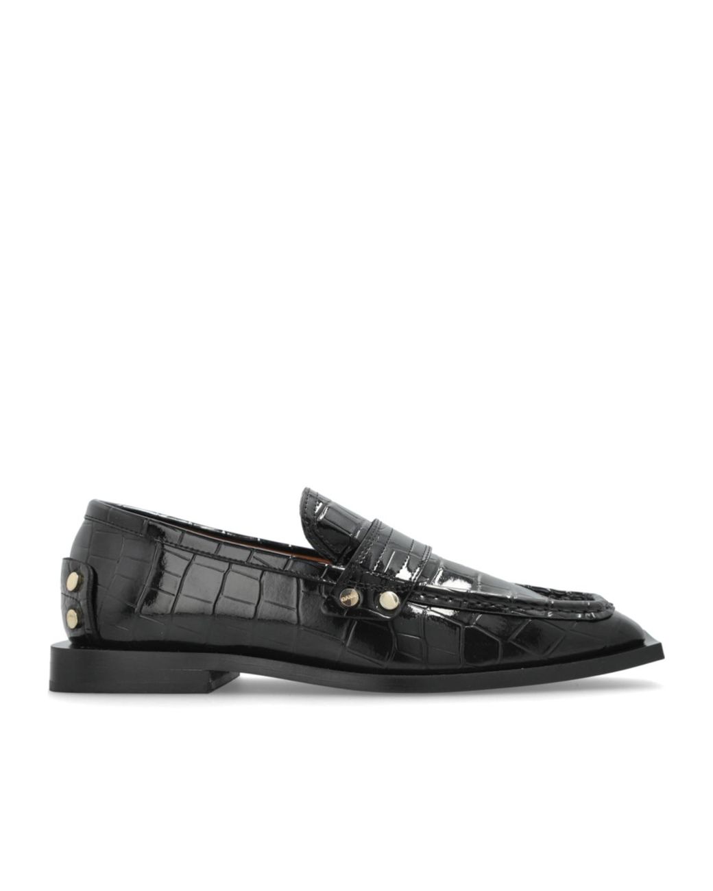 Ganni Black Studs Square-Toe Loafers