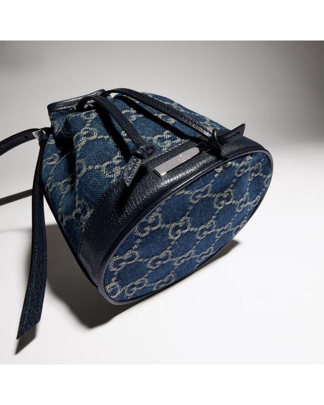Gucci Blue Mini Bucket Bag With Plaque