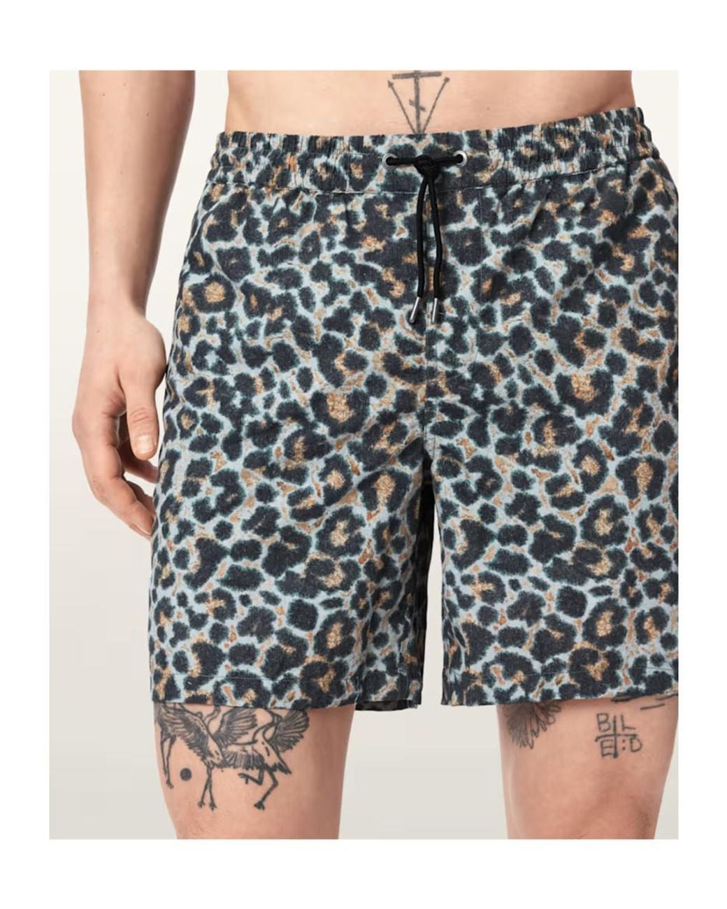 AllSaints Green Leopard Print Silesia Swim Shorts for men