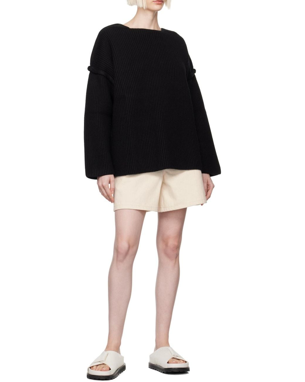 Jil Sander Black Drop Shoulder Crew-Neck Jumper