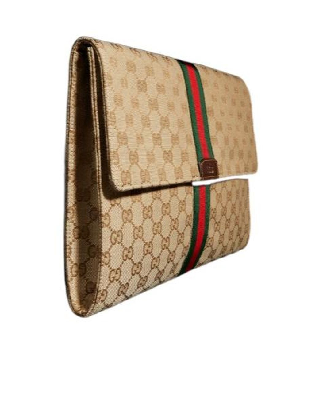 Gucci Natural Medium Gg Supreme Web-Stripe Clutch Bag