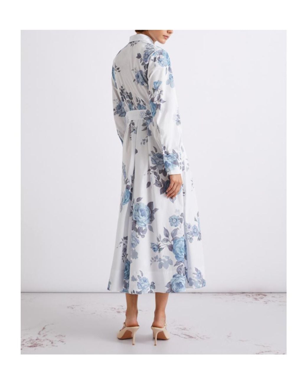 Marella Blue Stretch Cotton Poplin Shirt Dress