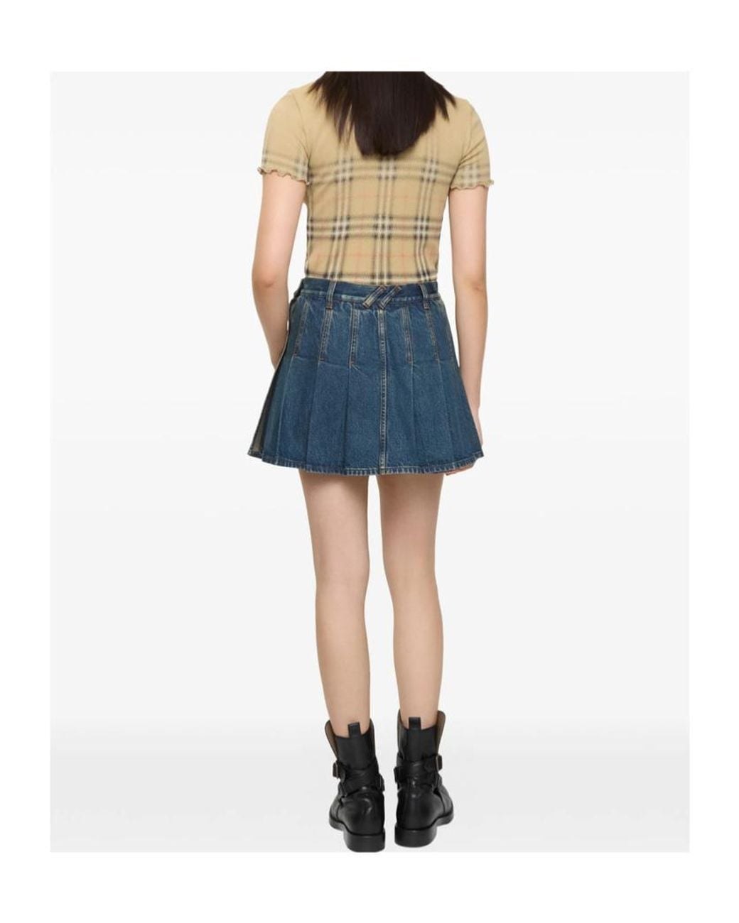 Burberry Blue Pleated Denim Mini Skirt