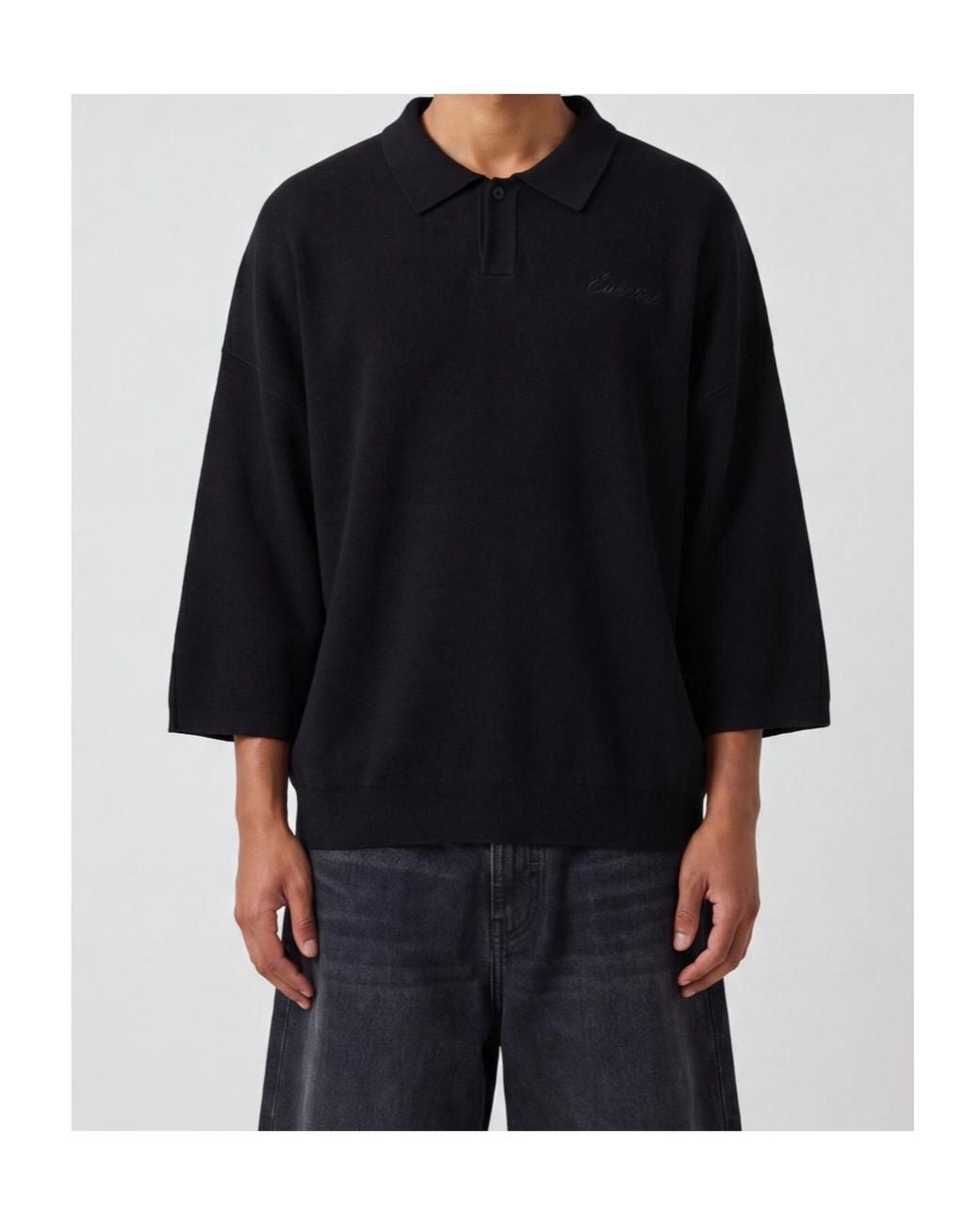 Fear Of God Black Essentials Signature 3/4 Sleeve 90S Knit Polo Shirt for men