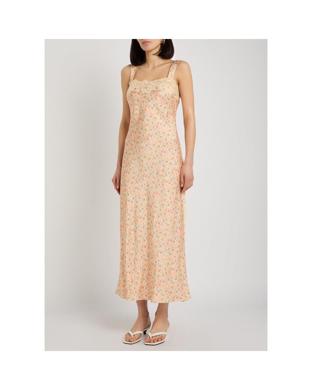 Rixo Natural Floral Print Satin Skirt