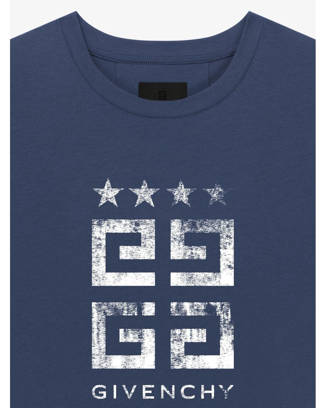 Givenchy Blue Faded 4G Logo Printed Crewneck T-Shirt for men
