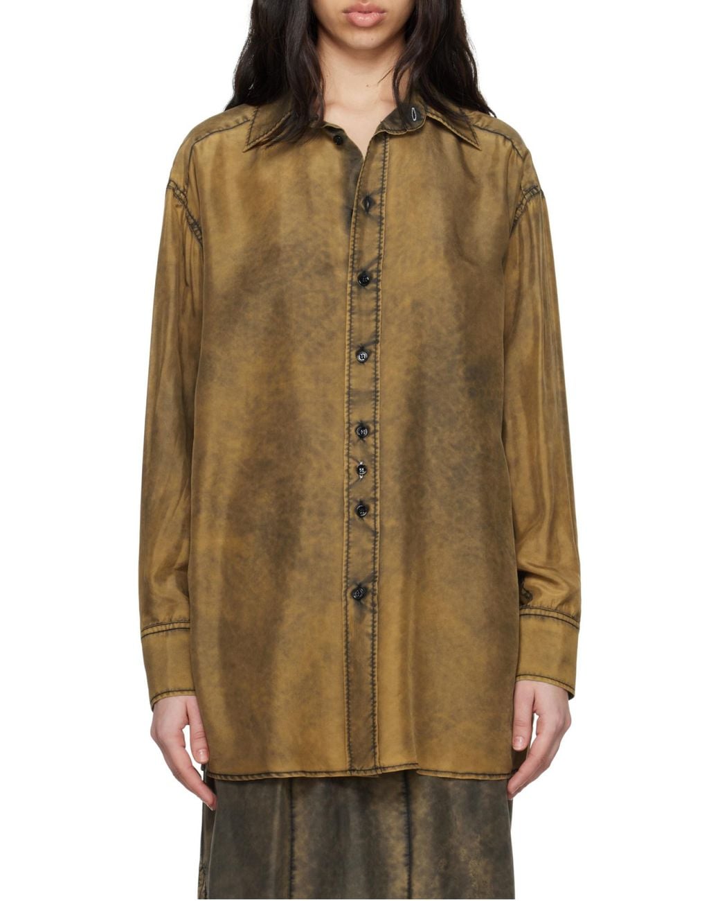 MM6 by Maison Margiela Brown Cut-Out Detailed Tie-Dye Shirt
