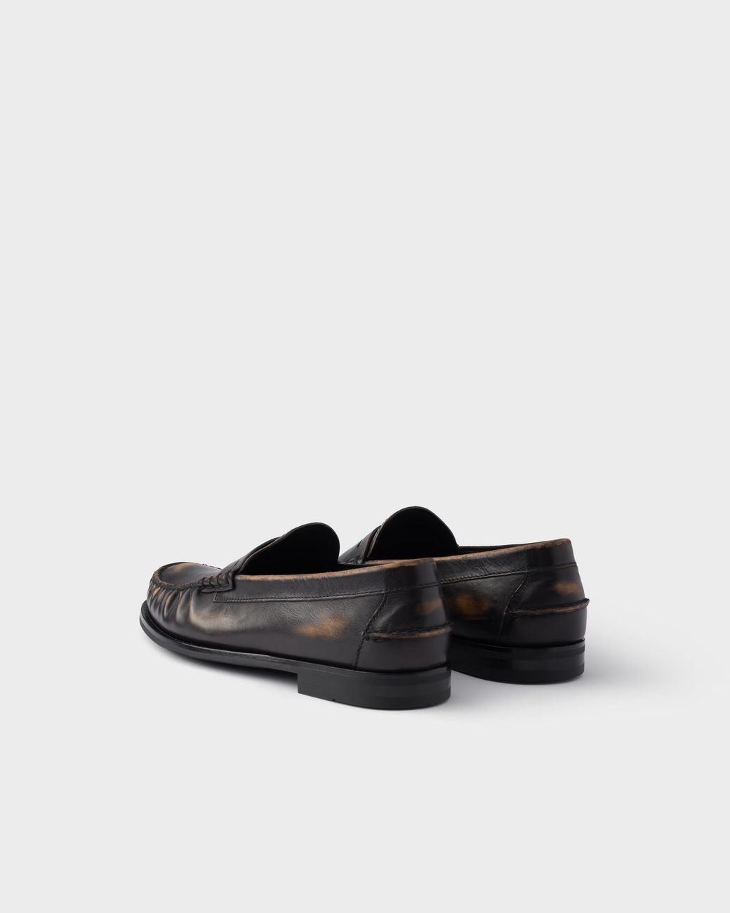 Prada Black Distressed Penny Loafers for men