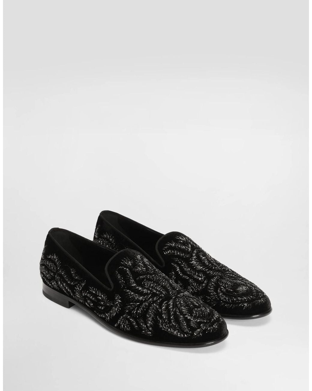 Dolce & Gabbana Black Embellished Velvet Loafers for men