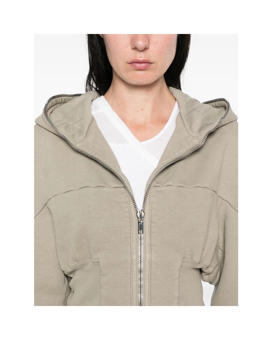 Rick Owens Natural Cropped Zip-Up Hoodie