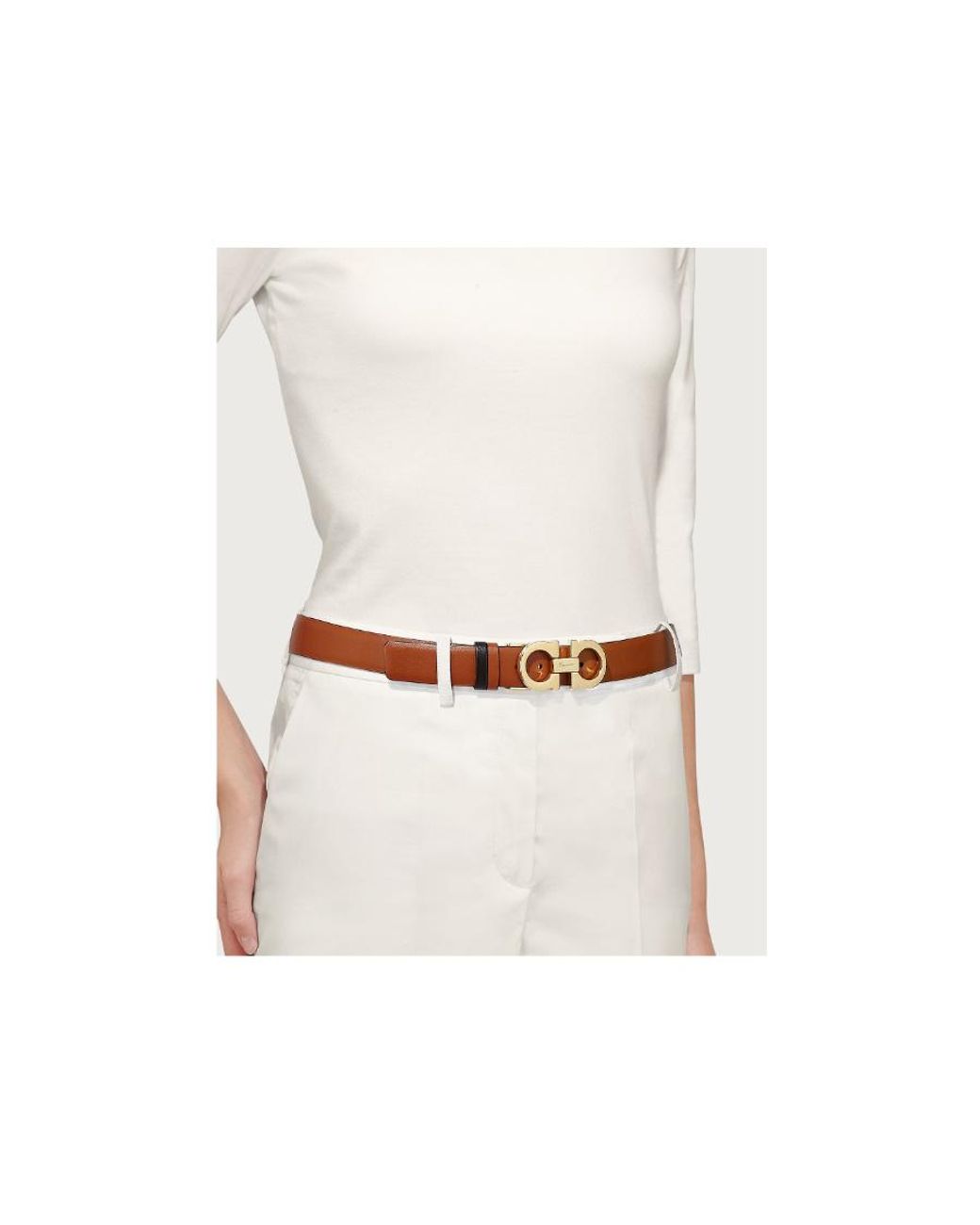 Ferragamo White Gancini Reversible Belt