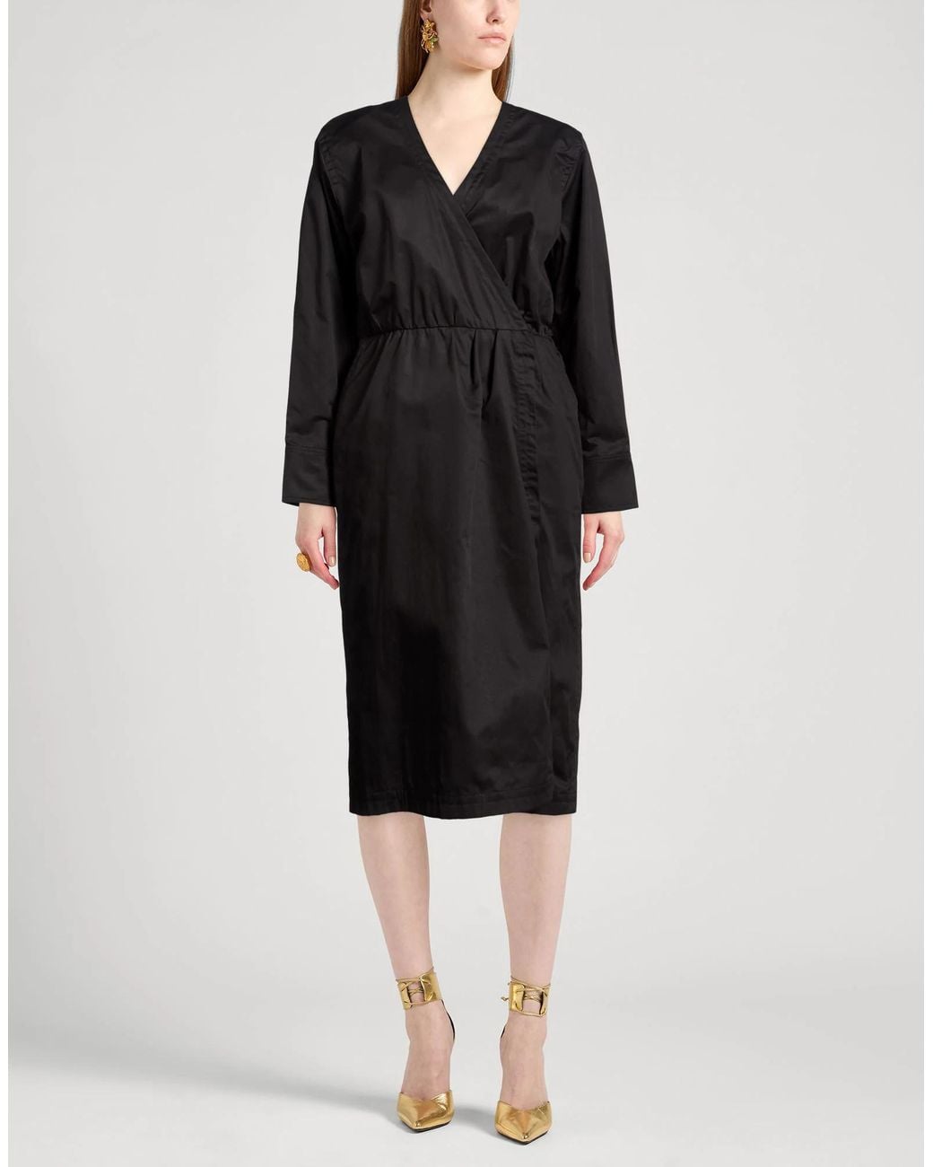 Saint Laurent Black Long-Sleeved V-Neck Dress