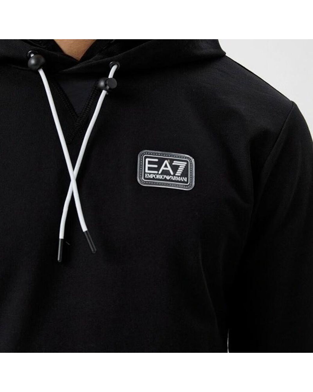 EA7 Black Logo Hooded Sweatshirt for men