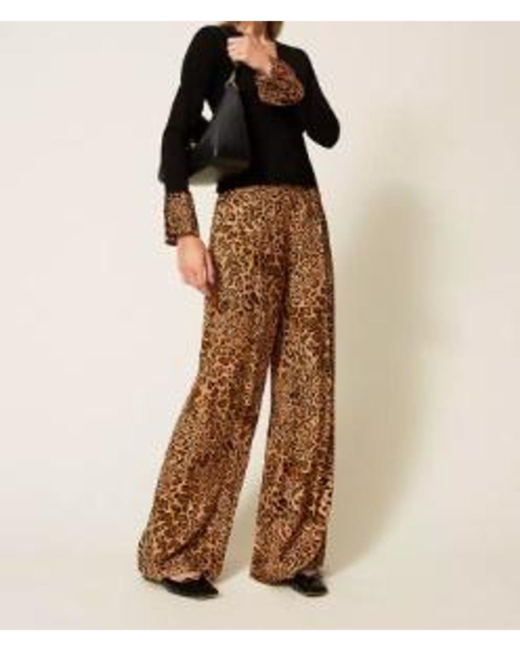 Twinset Natural Pleated Leopard-Print Trousers