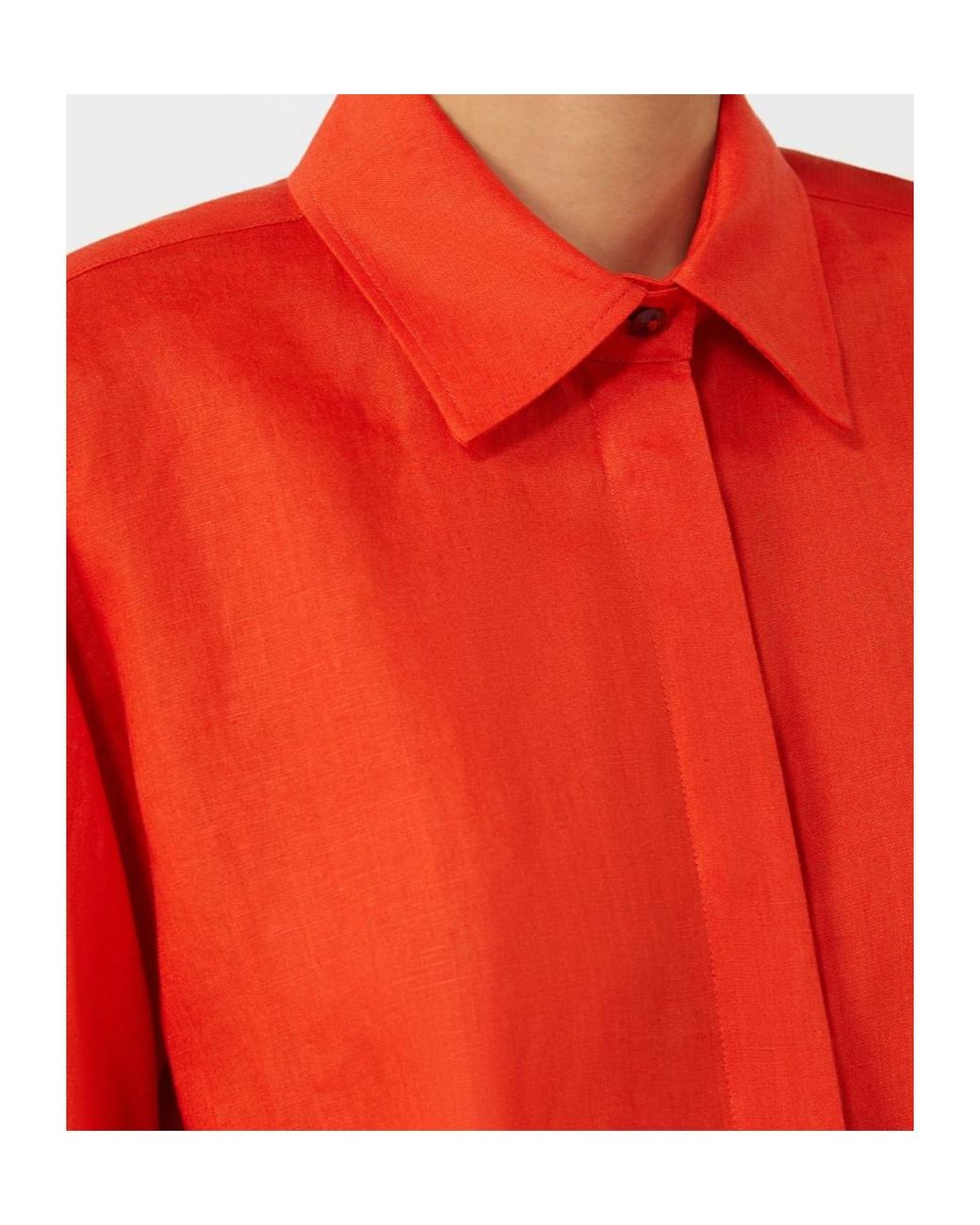 Max Mara Orange Falasco Collared Long-Sleeved Shirt