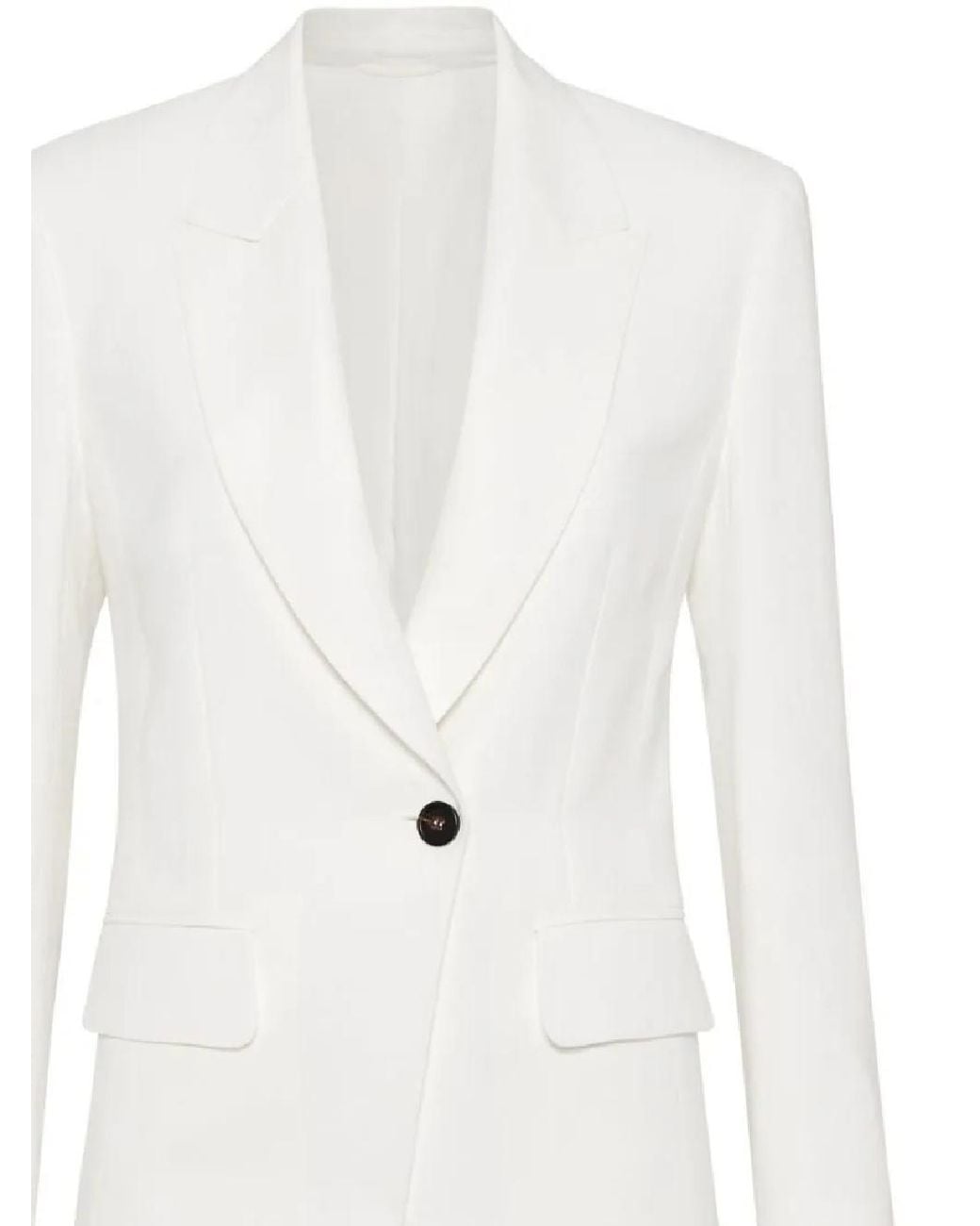Brunello Cucinelli White Single Breasted Tailored Blazer