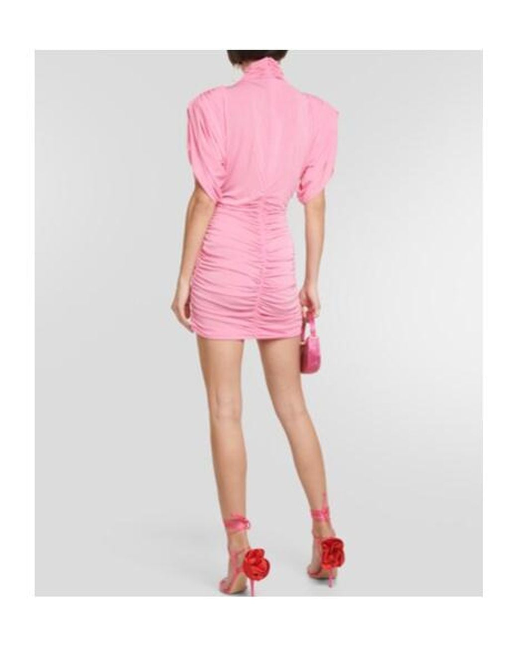 Magda Butrym Pink Rose-Appliqué Ruched Jersey Minidress