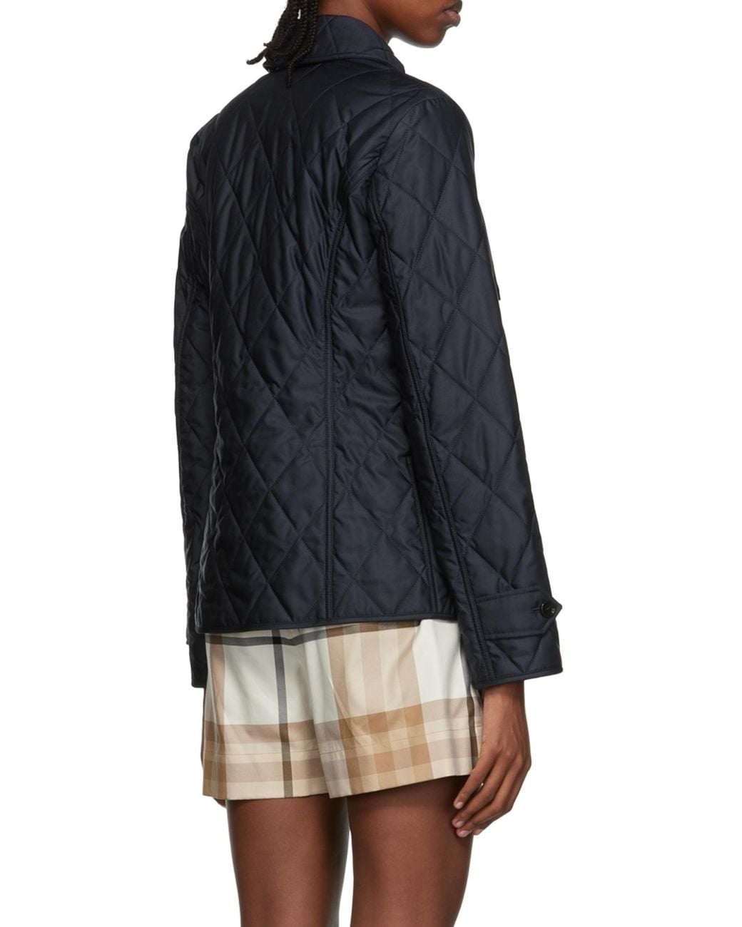 Burberry Blue Diamond-Quilted Buttoned Jacket