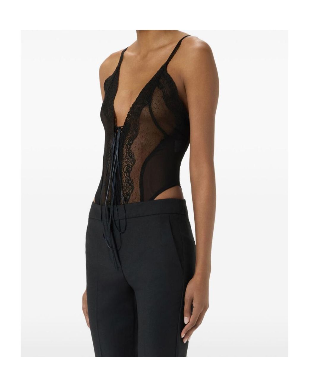 Blumarine Black Marquisette And Lace Thong Bodysuit