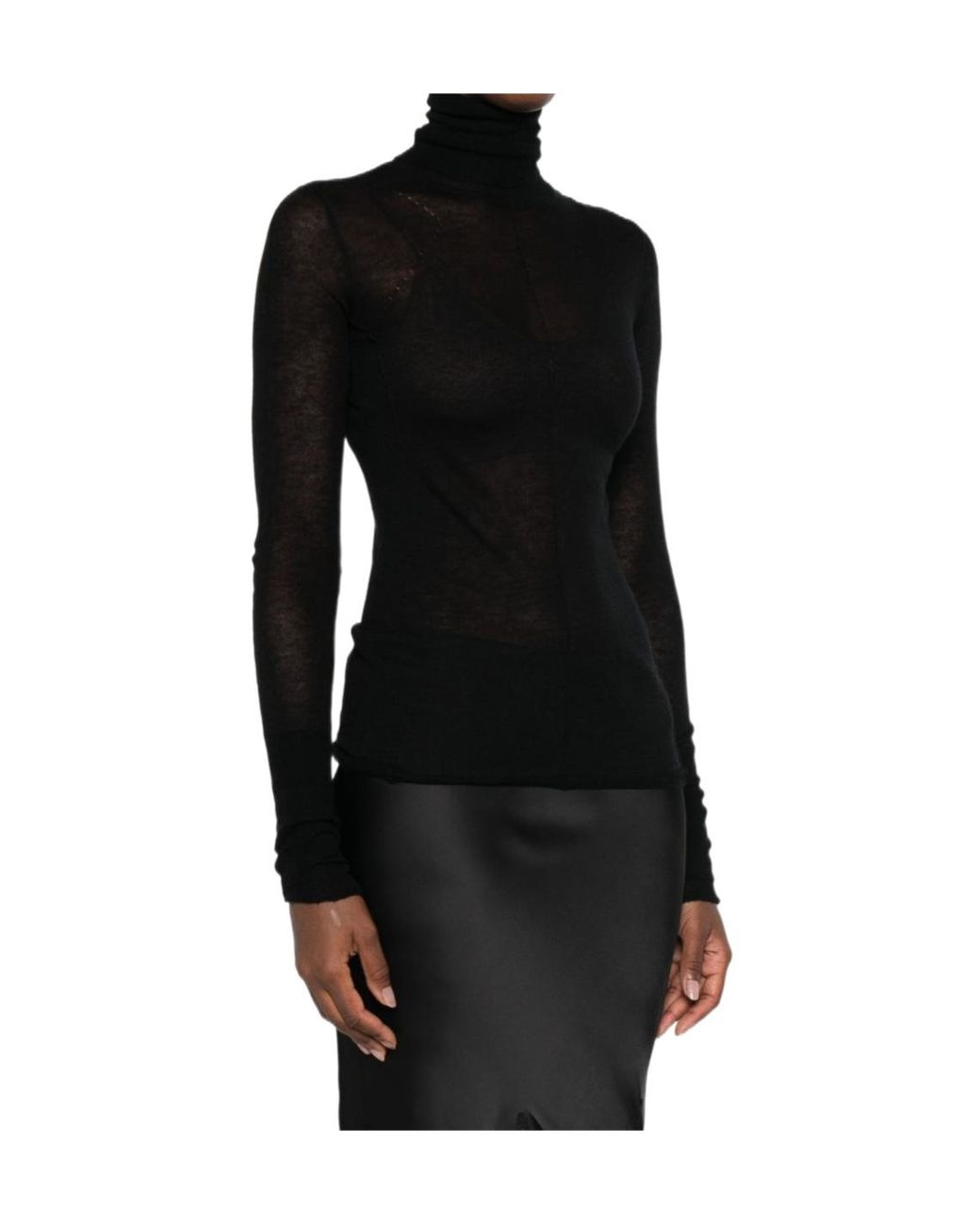 Elisabetta Franchi Black Sheer Turtleneck Knitted Sweater
