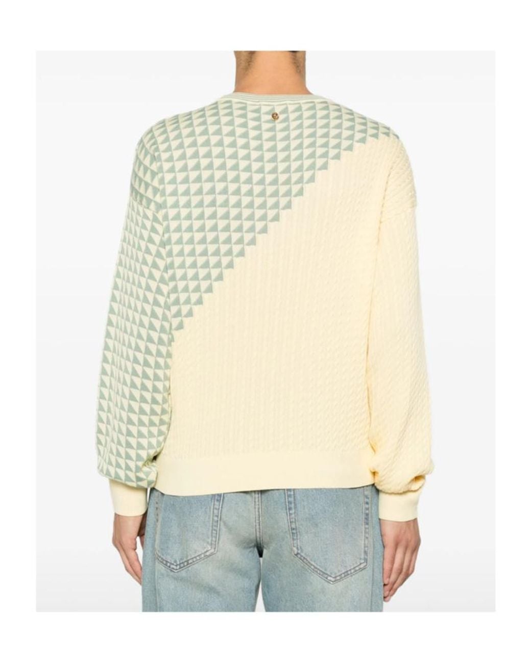 Versace Natural Geometric-Pattern Cable-Knit Sweater for men