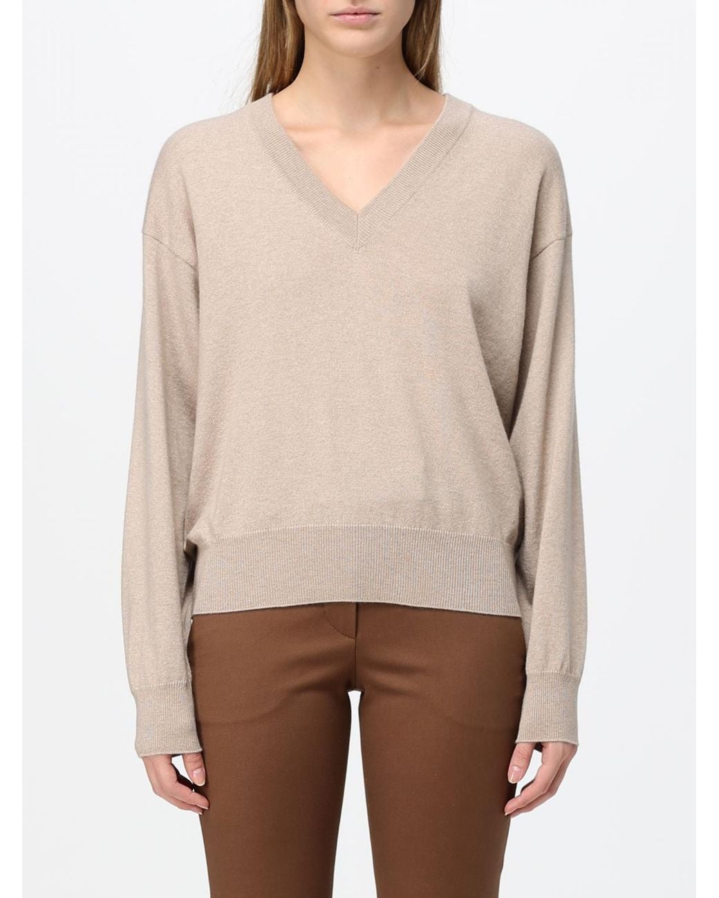 Brunello Cucinelli Natural V-Neck Cashmere Sweater