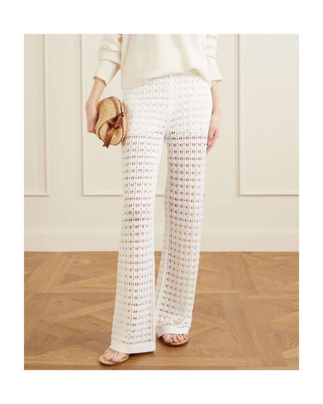 arch4 White Ray Crocheted Cotton Straight-Leg Pants
