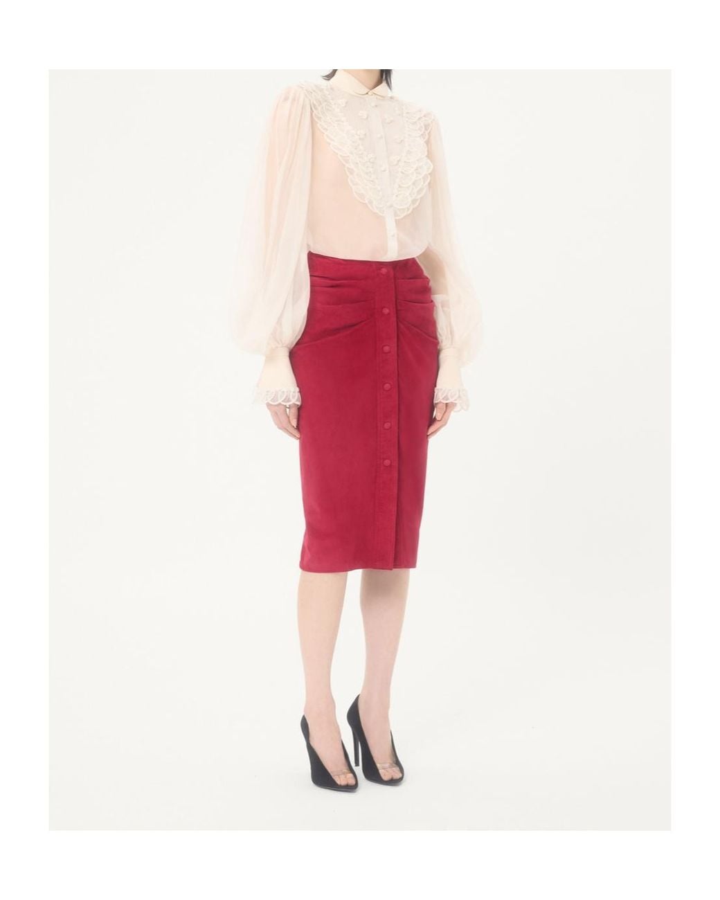 Valentino White Embroidered Organza Puff-Sleeve Top