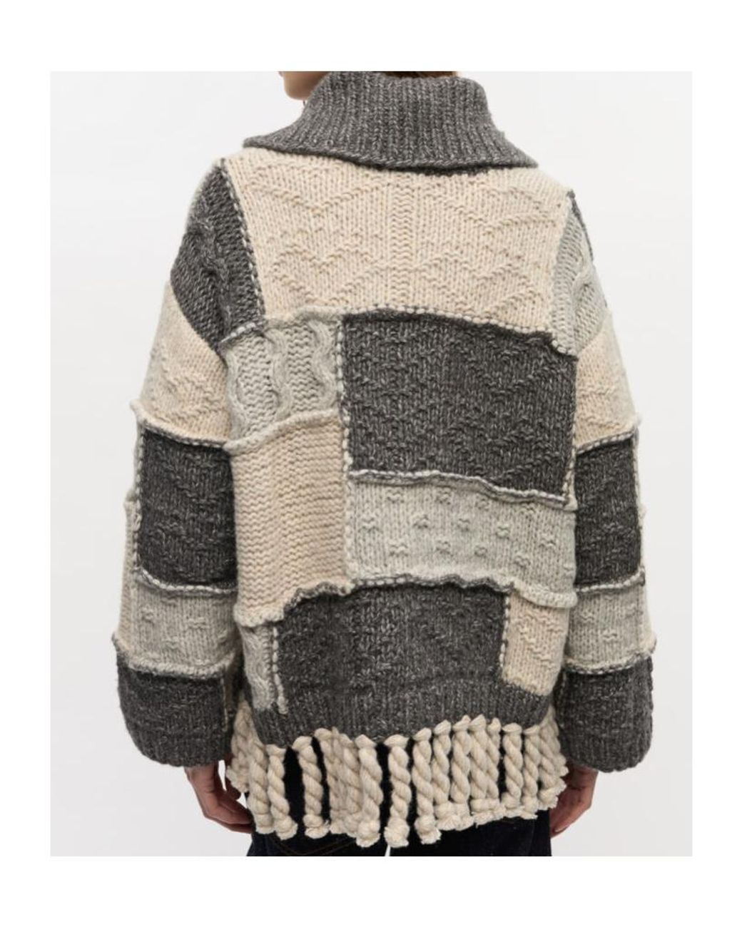 Ganni Gray Patchwork Fringe Jumper