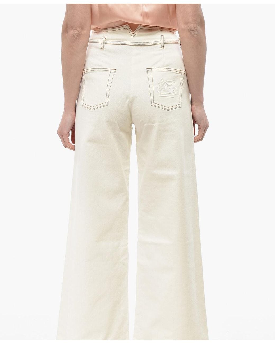 Etro Natural Wide-Leg Trousers With Topstitching