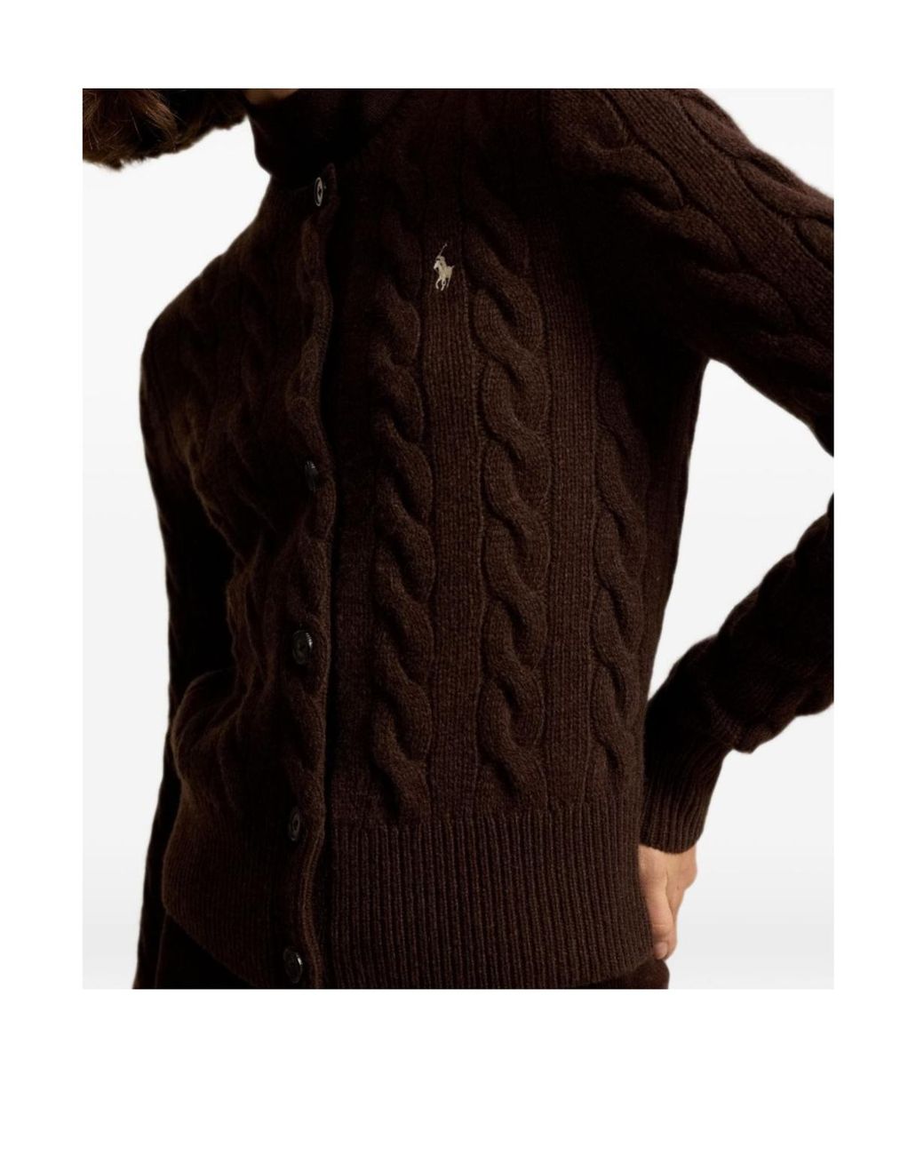 Polo Ralph Lauren Brown Cable-Knit Wool-Cashmere Cardigan