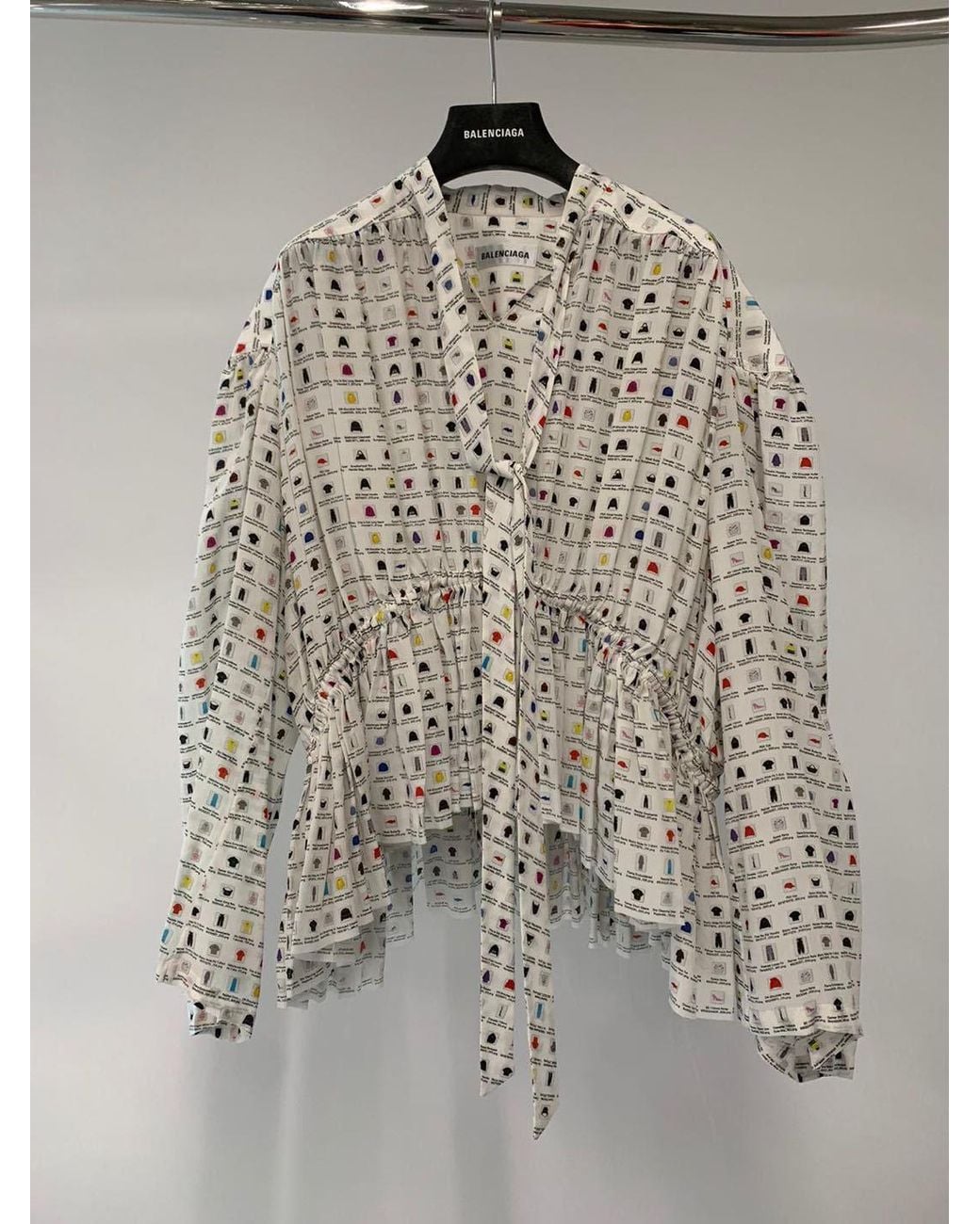 Balenciaga White Printed Long-Sleeved Blouse