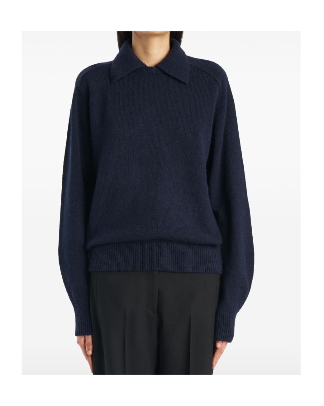 Khaite Blue Jackson Long-Sleeved Knitted Polo Shirt