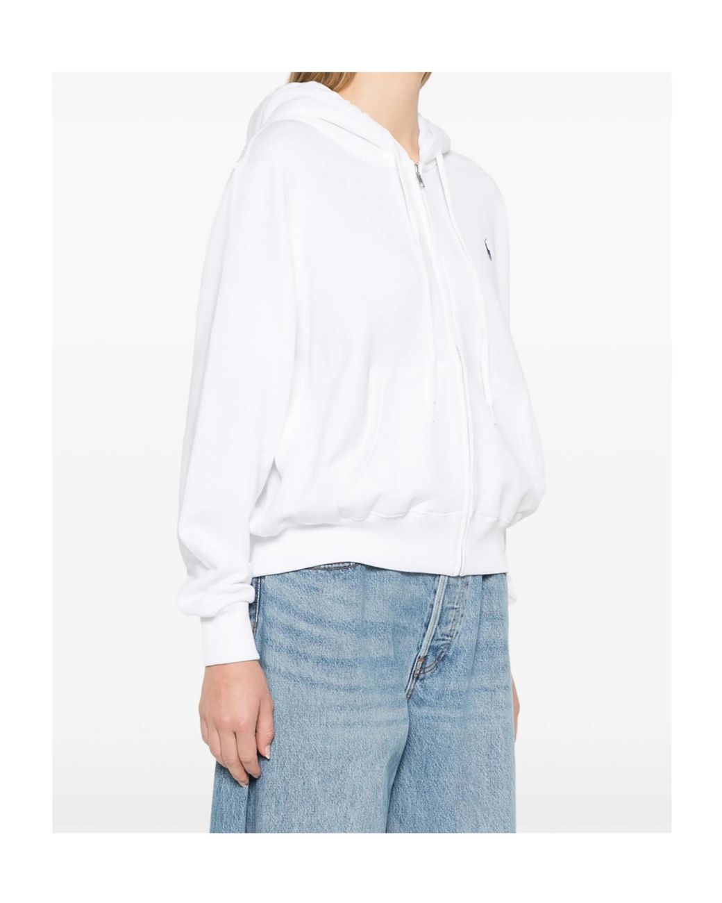 Polo Ralph Lauren White Full-Zip Drawstring Hoodie
