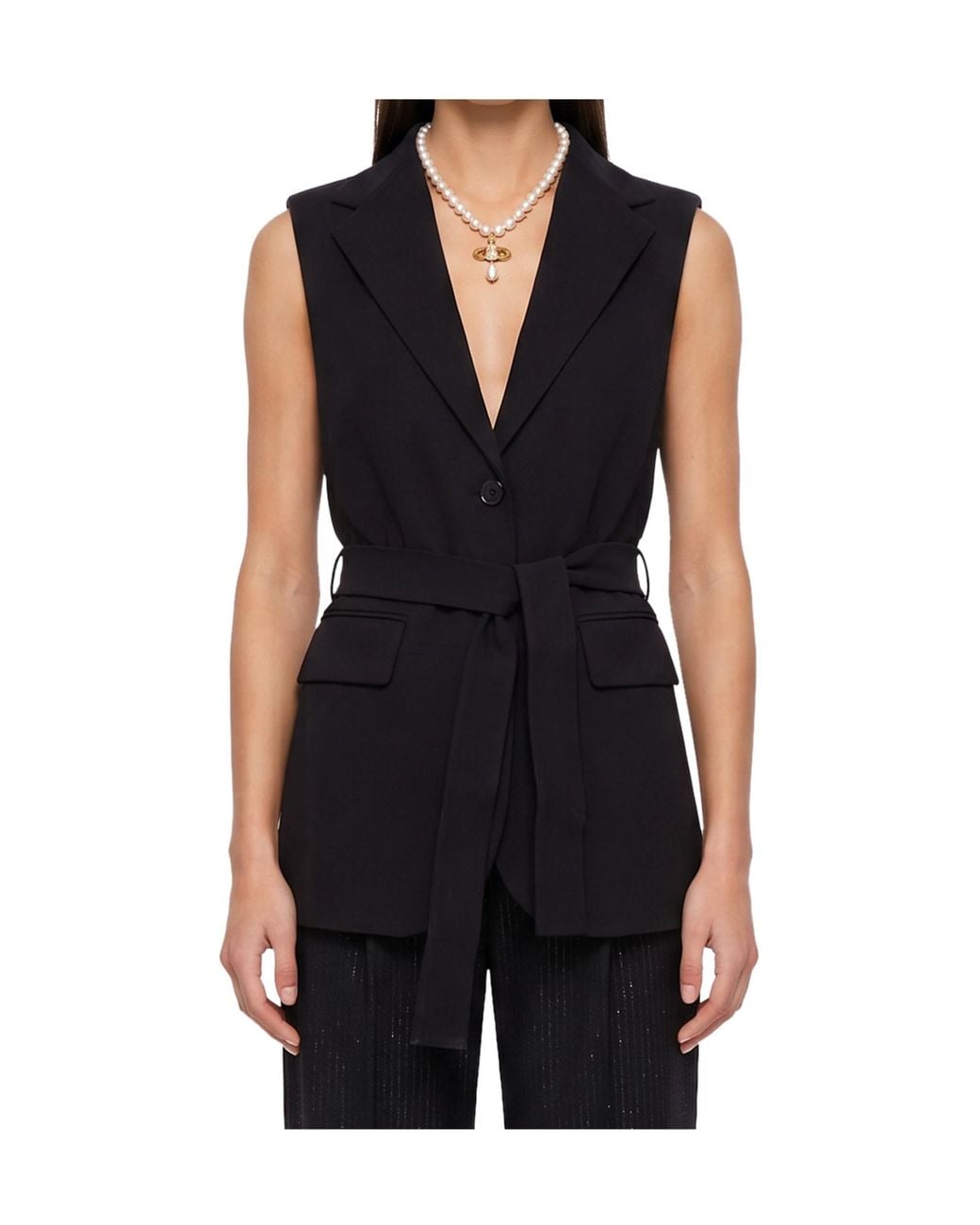 Weekend by Maxmara Black Belted Sleeveless Top