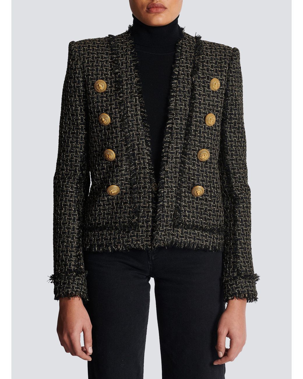 Balmain Black Tweed Collarless Jacket
