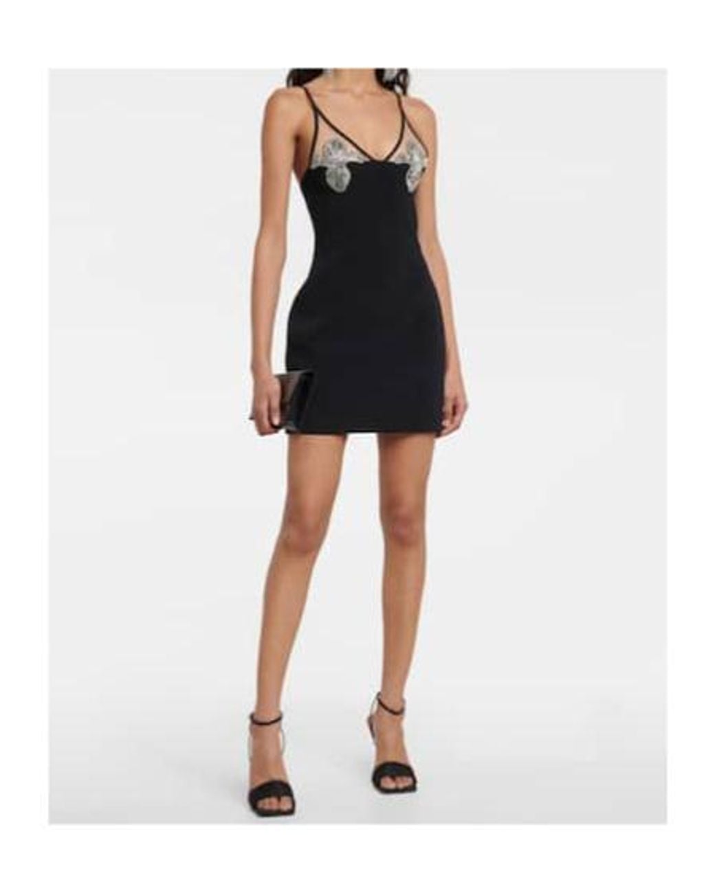 David Koma Black Mesh-Panel Embellished Minidress