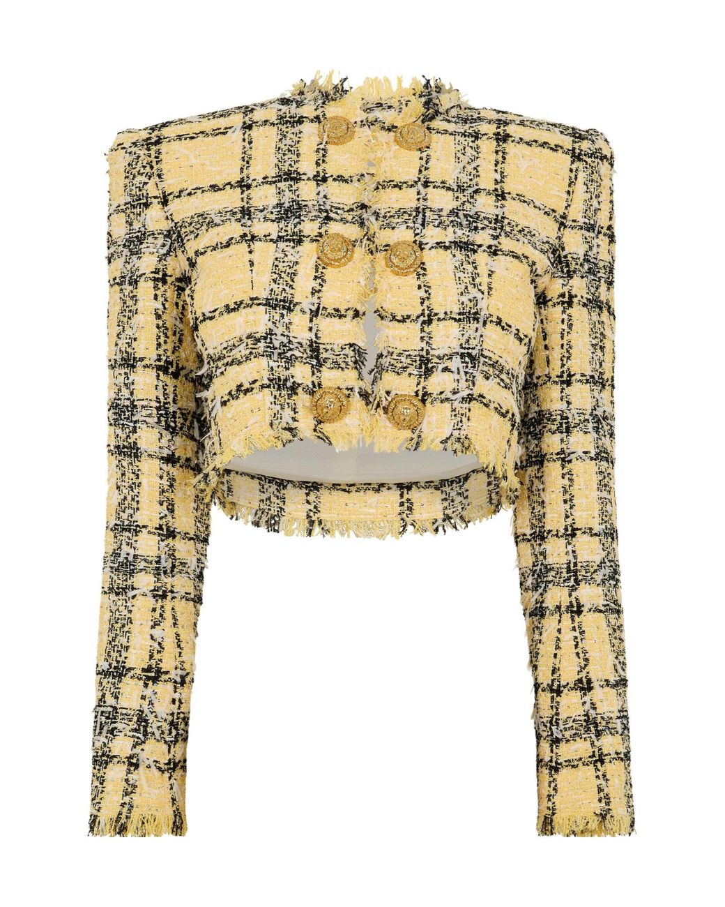 Balmain Metallic Check Tweed Cropped Jacket