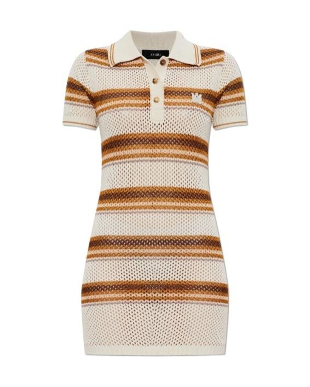 Amiri Natural Striped Crochet Knitted Dress